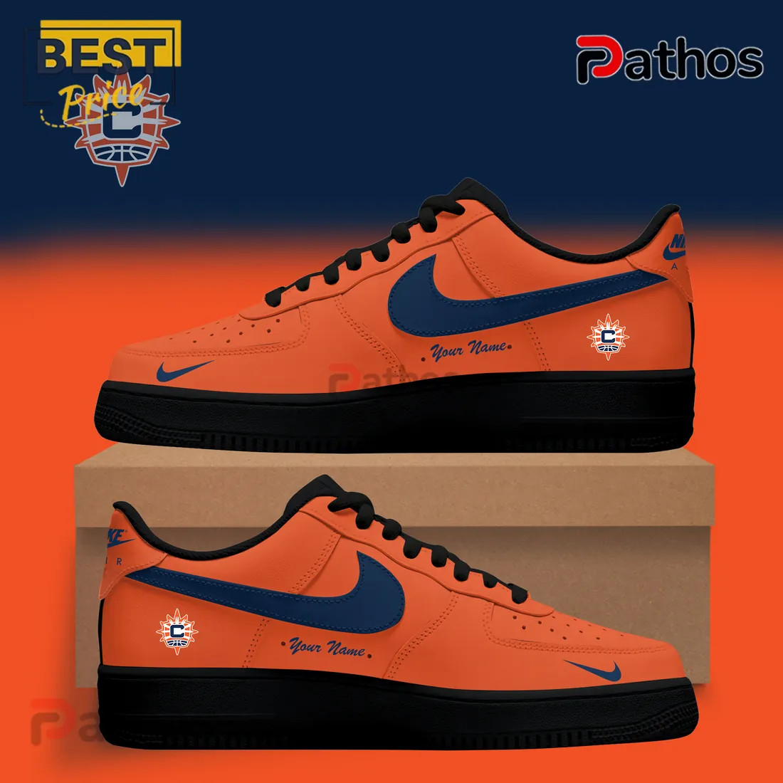 Connecticut Sun Orange Black Nike Air Force 1 Sneakers Connecticut Sun Orange Black Nike Air Force 1 Sneakers