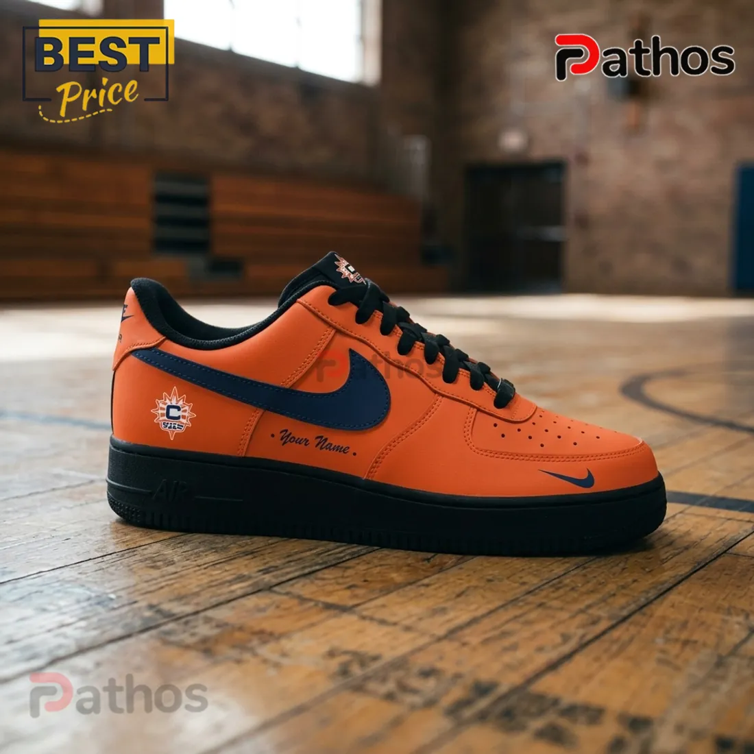 Connecticut Sun Orange Black Nike Air Force 1 Sneakers Connecticut Sun Orange Black Nike Air Force 1 Sneakers