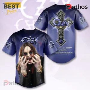 Ozzy Osbourne baseball jersey featuring a photo of Ozzy on the front and a large cross graphic with text on the back.!