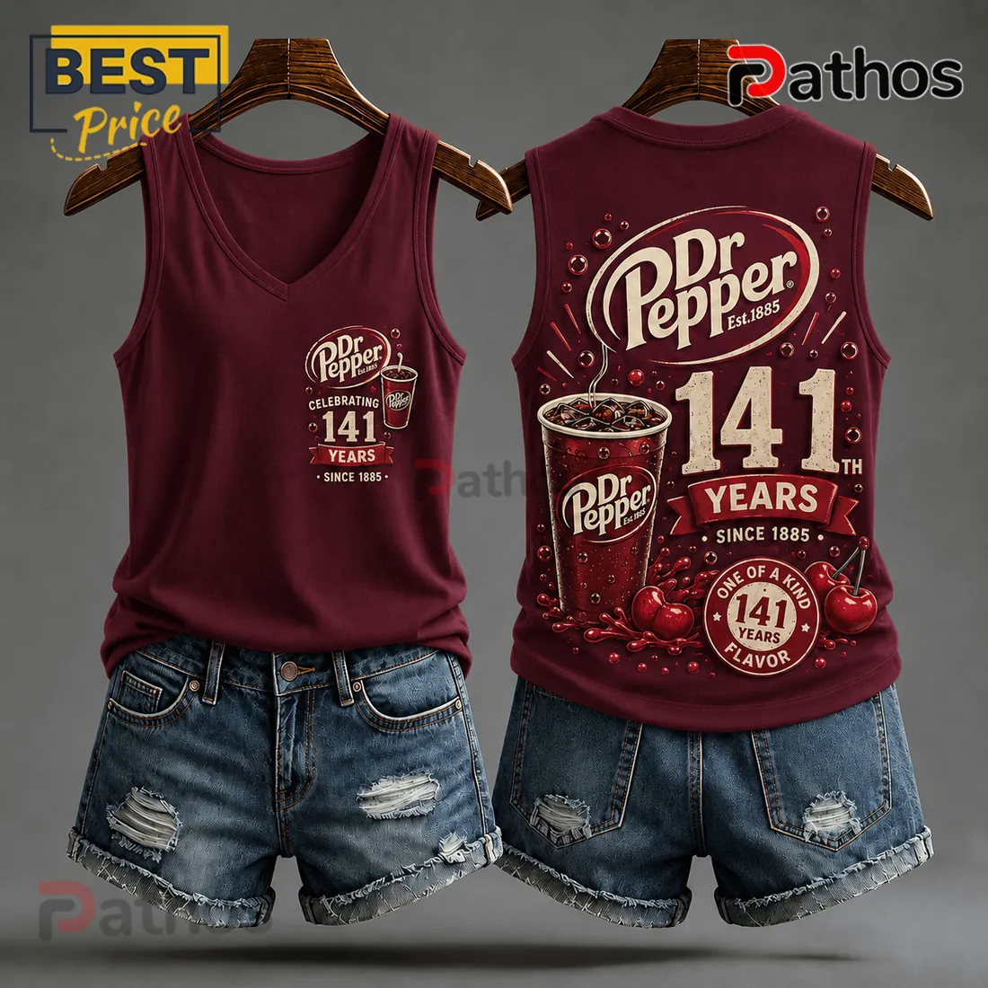 Dr Pepper 141 Years Anniversary Burgundy V-Neck Tank Top Dr Pepper 141 Years Anniversary Burgundy V-Neck Tank Top