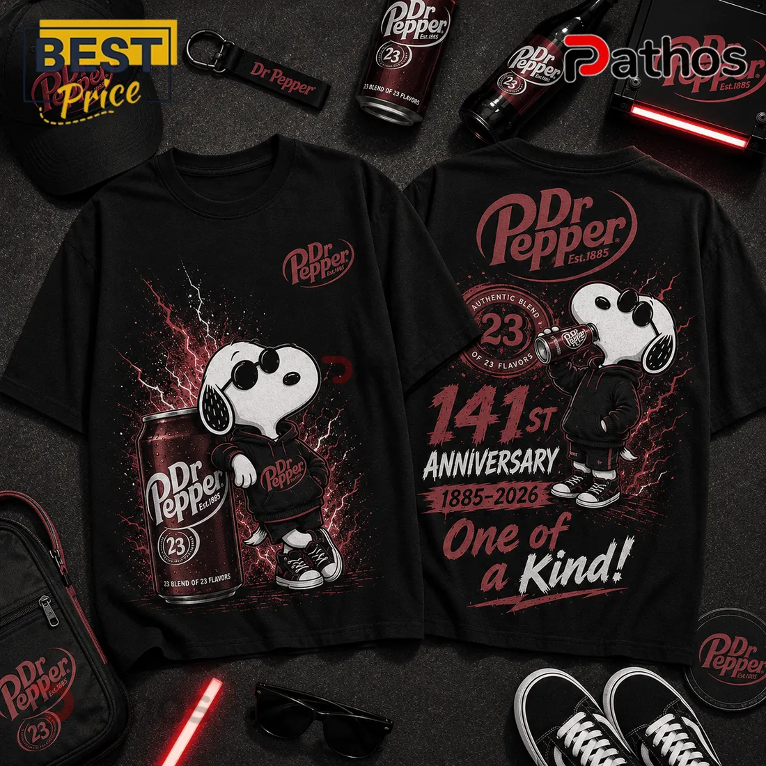 Dr Pepper x Snoopy 141st Anniversary Lightning Black T-Shirt Dr Pepper x Snoopy 141st Anniversary Lightning Black T-Shirt