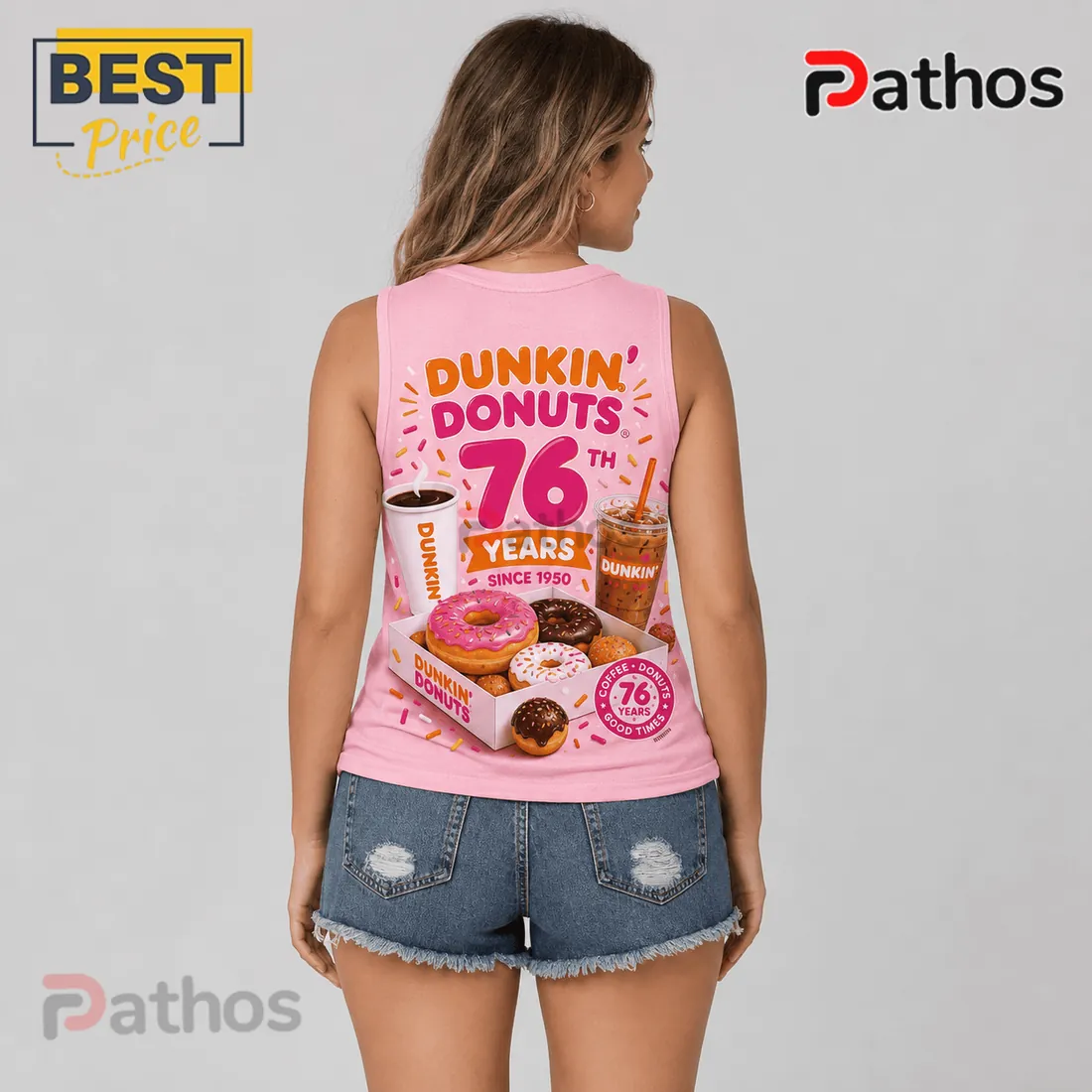 Dunkin Donuts 76th Anniversary Pink V-Neck Tank Top Dunkin Donuts 76th Anniversary Pink V-Neck Tank Top