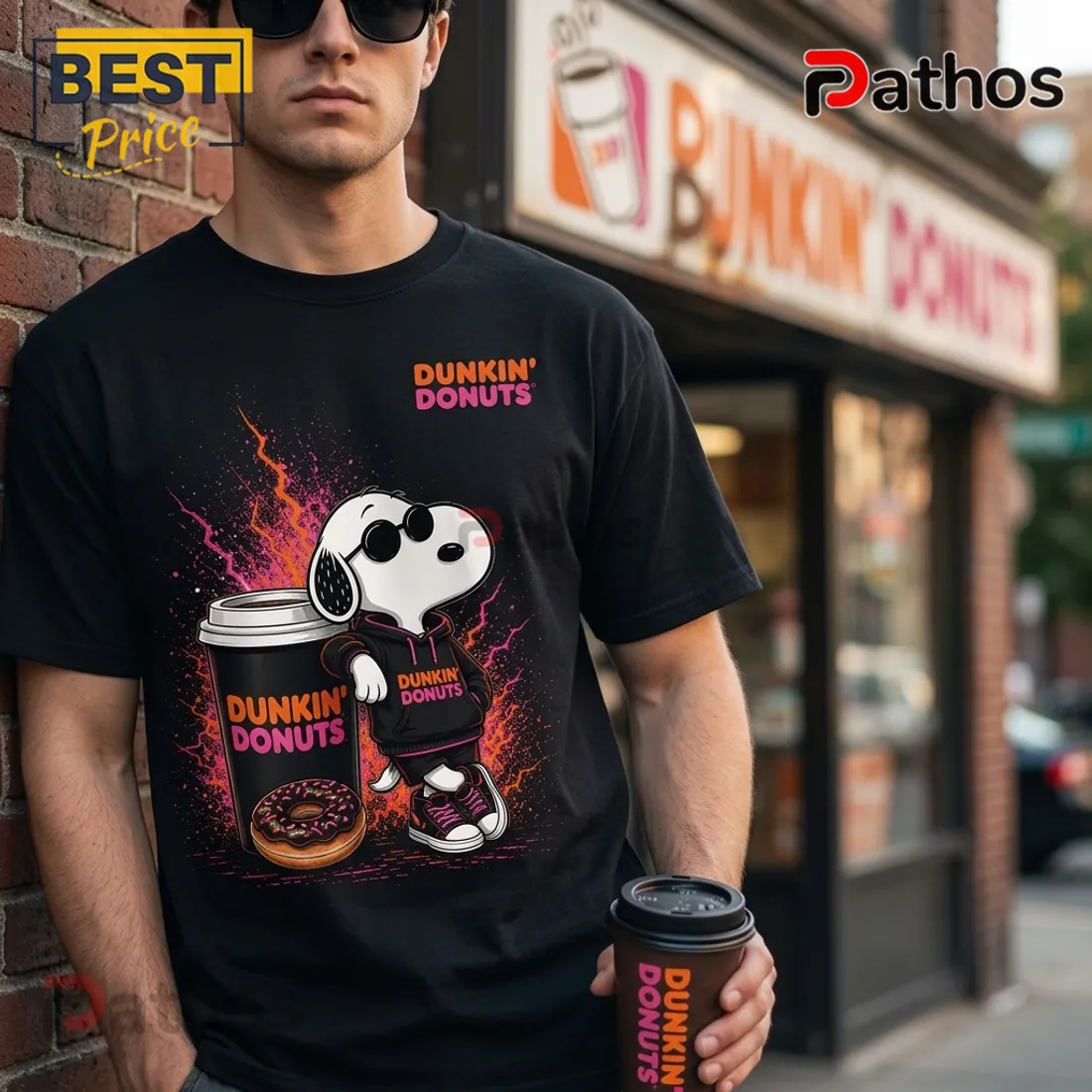 Dunkin Donuts Snoopy 76th Anniversary Black T-Shirt Dunkin Donuts Snoopy 76th Anniversary Black T-Shirt