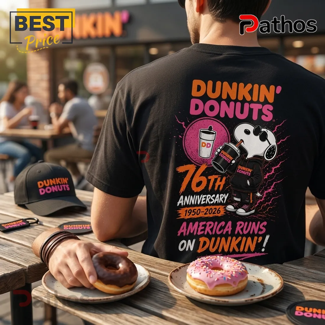 Dunkin Donuts Snoopy 76th Anniversary Black T-Shirt Dunkin Donuts Snoopy 76th Anniversary Black T-Shirt