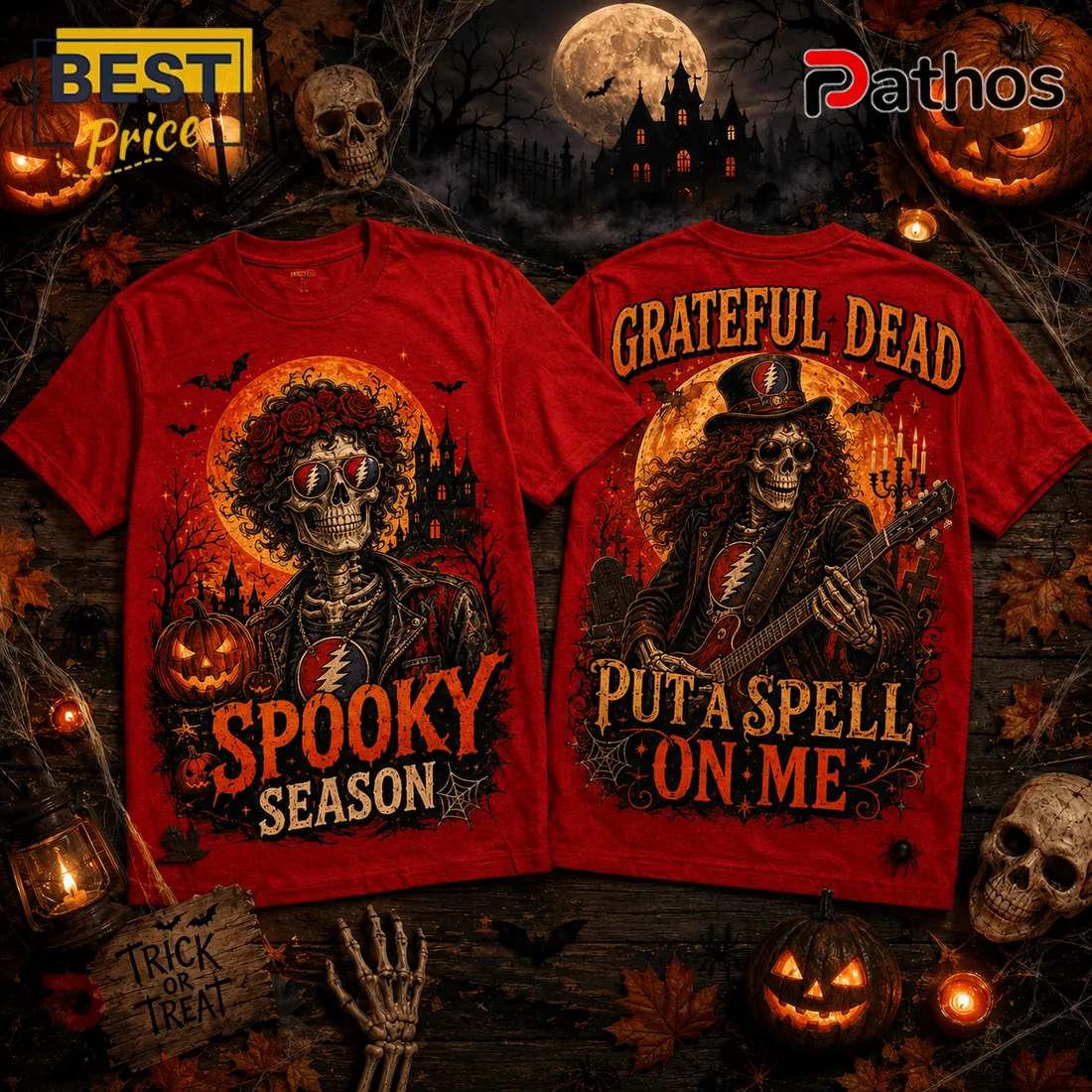 Grateful Dead Halloween Skull Roses Red T-Shirt Grateful Dead Halloween Skull Roses Red T-Shirt