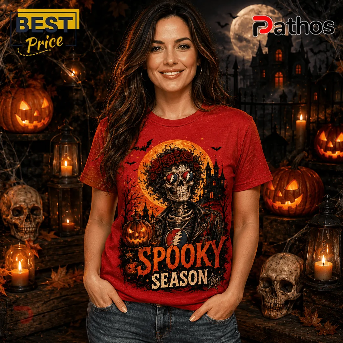 Grateful Dead Halloween Skull Roses Red T-Shirt Grateful Dead Halloween Skull Roses Red T-Shirt