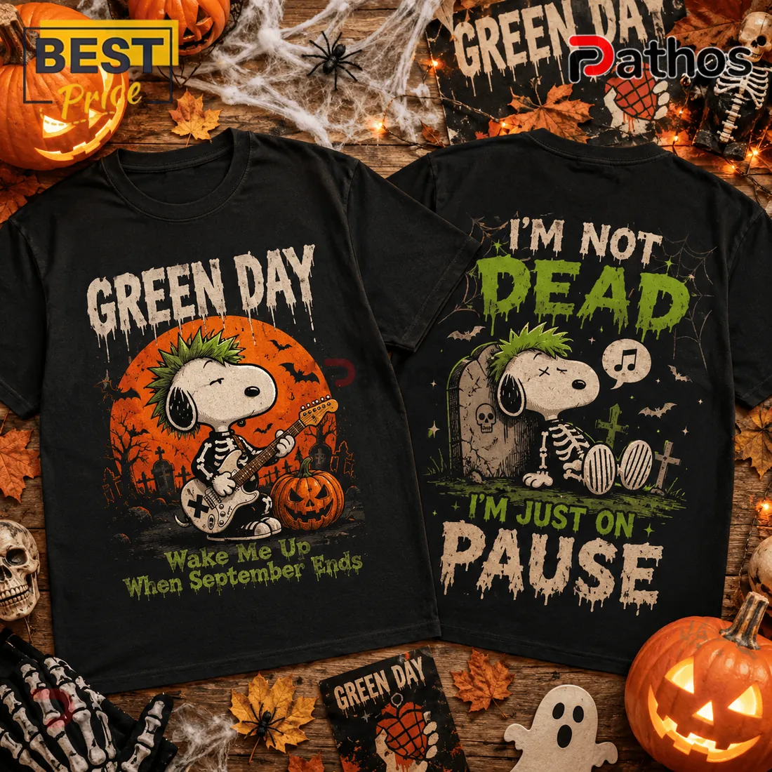 Green Day x Snoopy Halloween Black T-Shirt Green Day x Snoopy Halloween Black T-Shirt
