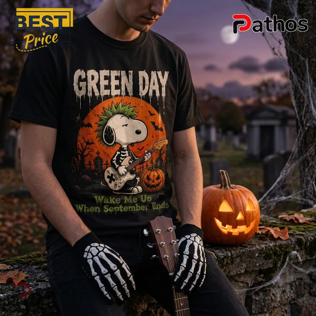 Green Day x Snoopy Halloween Black T-Shirt Green Day x Snoopy Halloween Black T-Shirt