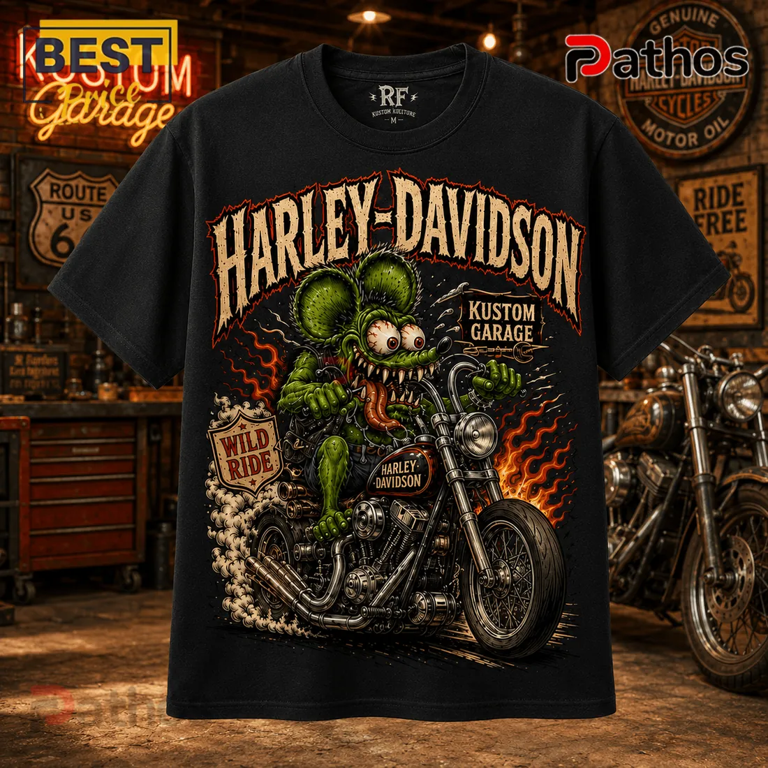 Harley-Davidson Kustom Garage Rat Fink Black T-Shirt Harley-Davidson Kustom Garage Rat Fink Black T-Shirt