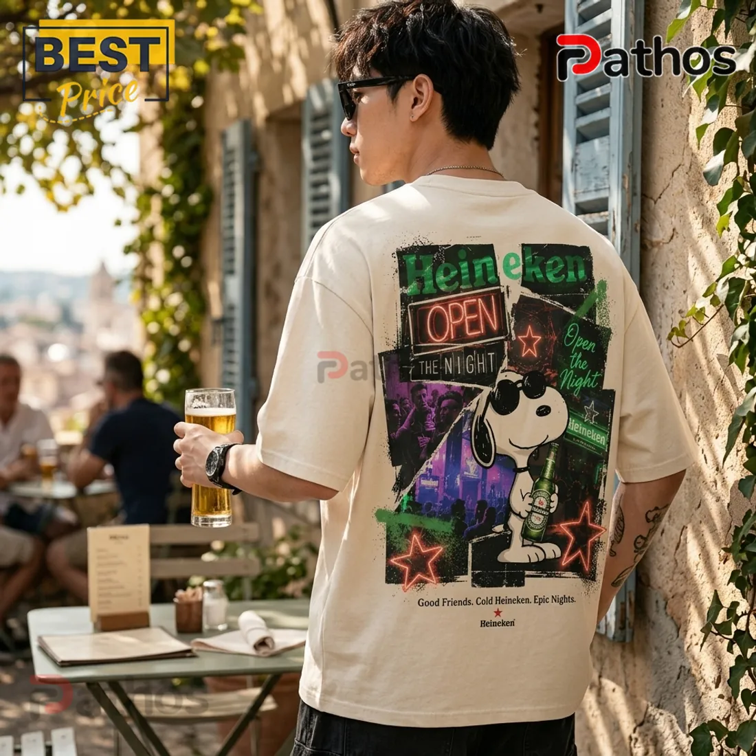Heineken Snoopy Open The Night Beige T-Shirt Heineken Snoopy Open The Night Beige T-Shirt