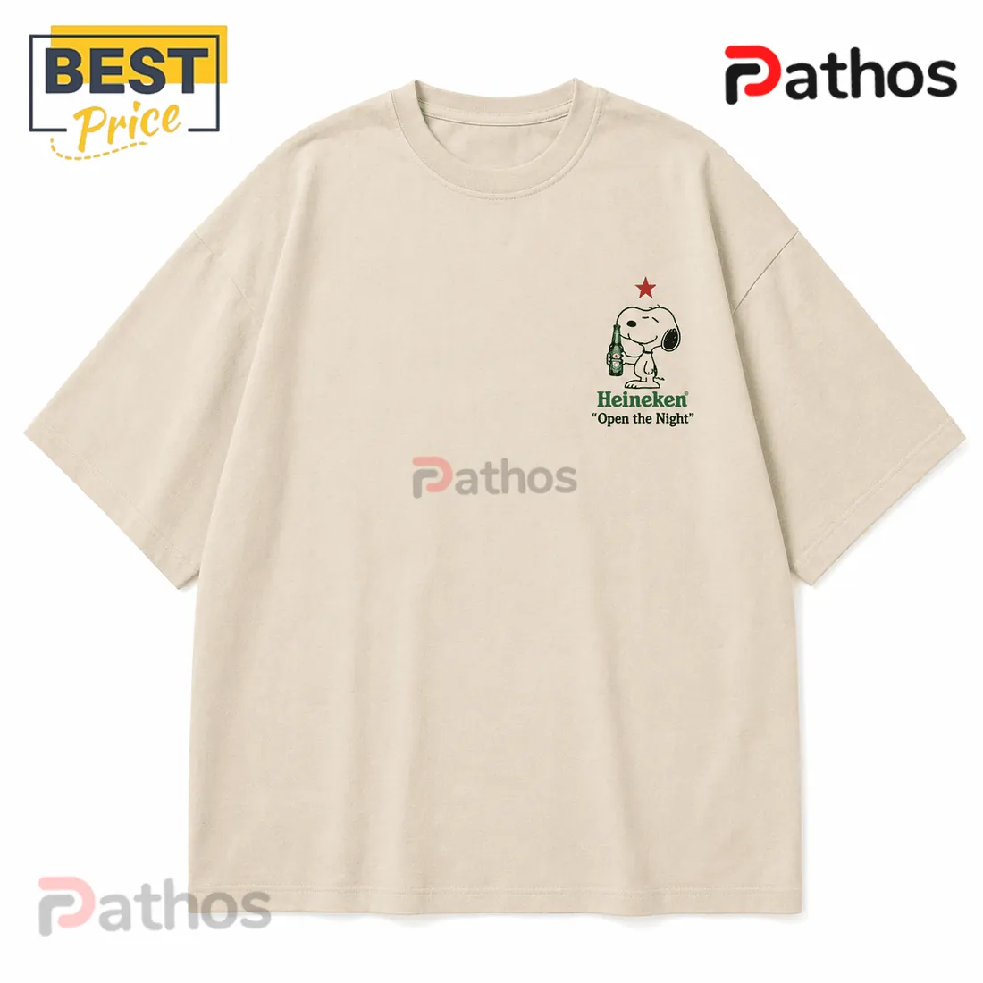 Heineken Snoopy Open The Night Beige T-Shirt Heineken Snoopy Open The Night Beige T-Shirt