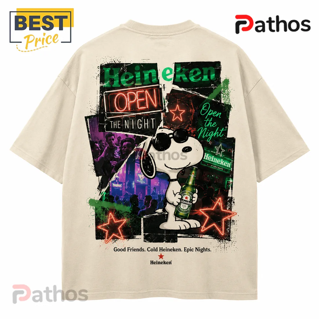 Heineken Snoopy Open The Night Beige T-Shirt Heineken Snoopy Open The Night Beige T-Shirt