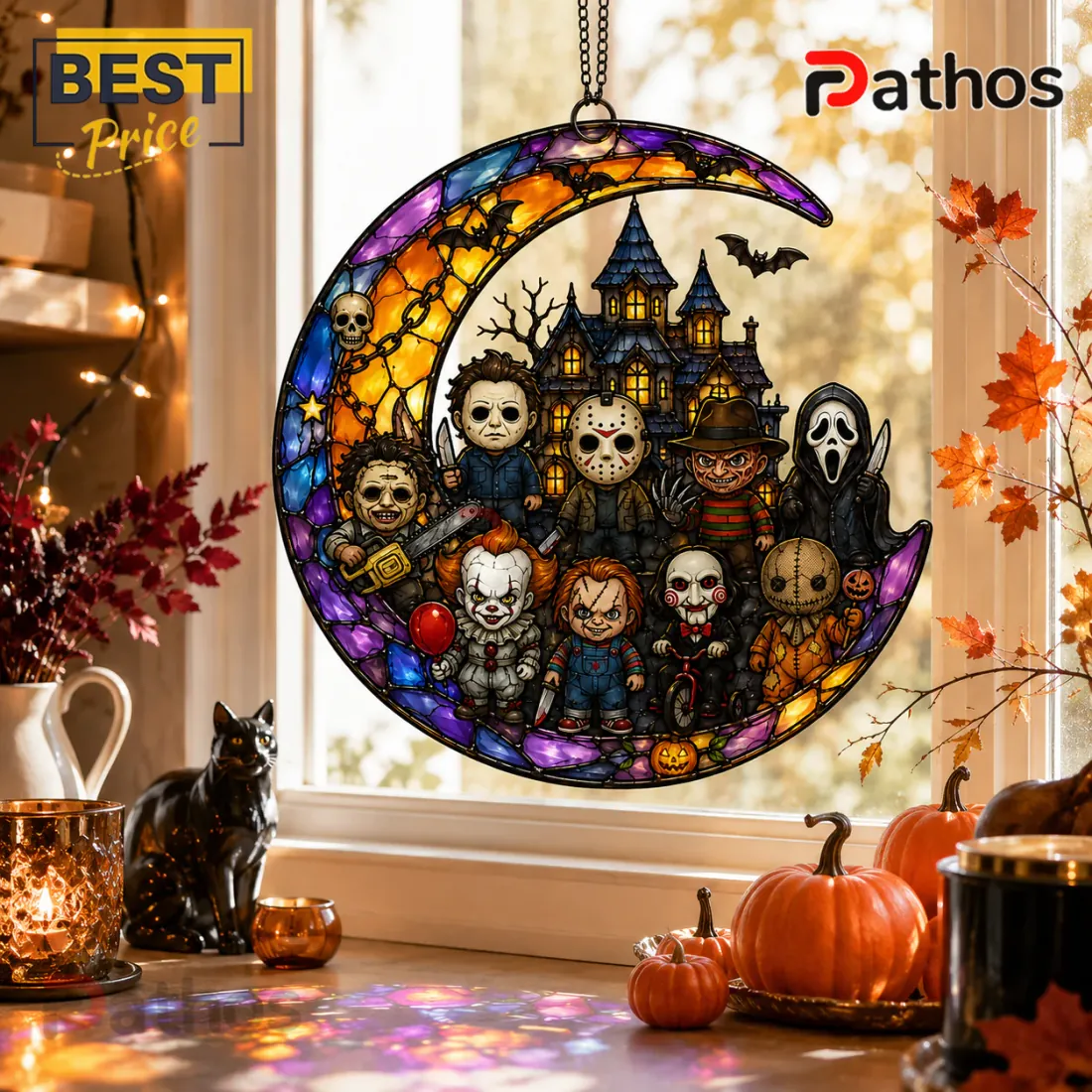 Horror Movie Killers Stained Glass Halloween Suncatcher Horror Movie Killers Stained Glass Halloween Suncatcher