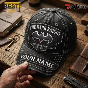 Batman The Dark Knight Personalized Gotham City Baseball Cap 3 Batman The Dark Knight Personalized Gotham City Baseball Cap in black denim with a custom embroidered name panel.