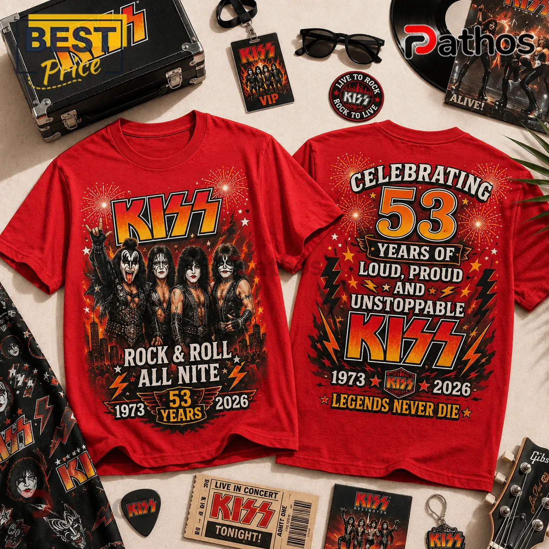 KISS 53rd Anniversary 1973-2026 Red T-Shirt KISS 53rd Anniversary 1973-2026 Red T-Shirt