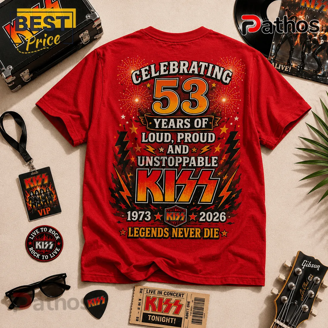 KISS 53rd Anniversary 1973-2026 Red T-Shirt KISS 53rd Anniversary 1973-2026 Red T-Shirt