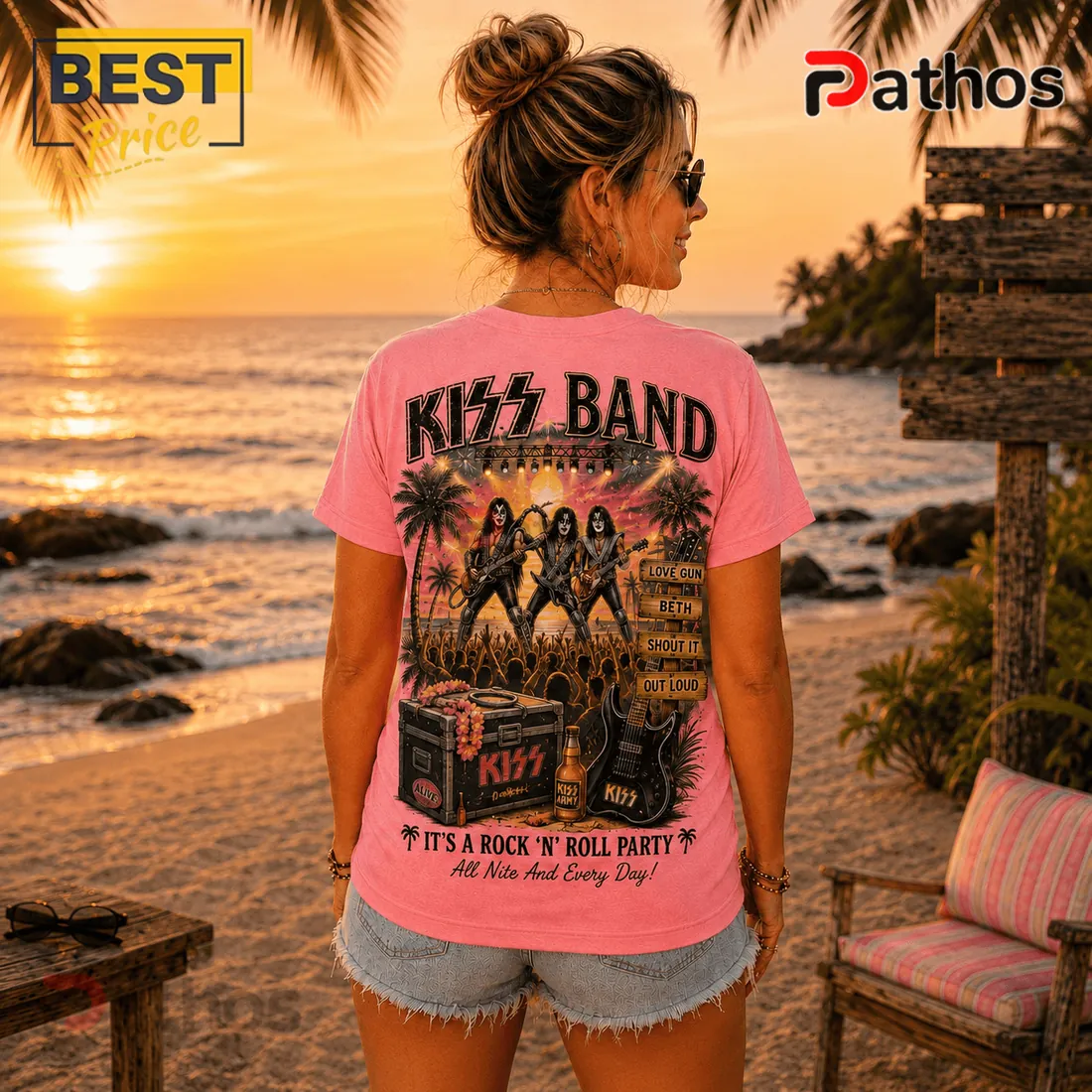 KISS Band Pink Retro Sunset T-Shirt KISS Band Pink Retro Sunset T-Shirt