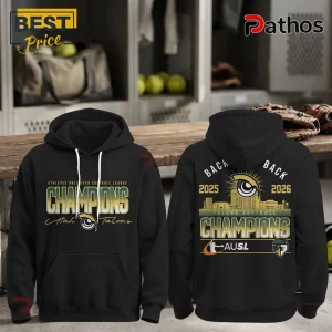 Utah Talons AUSL Champions Back To Back black hoodie displaying front team branding and detailed 2025-2026 victory graphic.