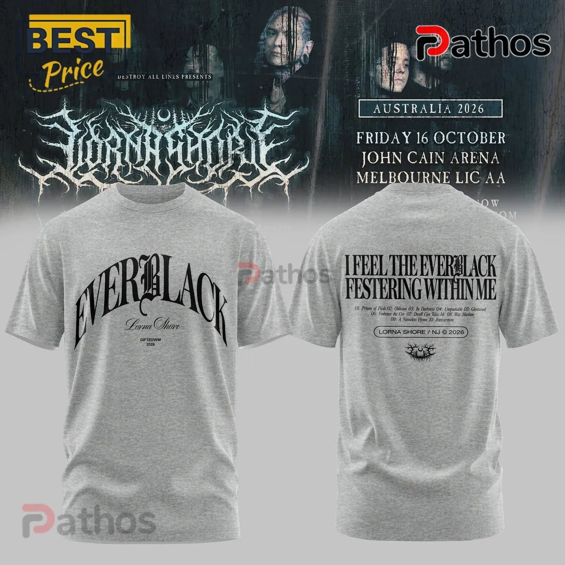 Lorna Shore Everblack Australia 2026 Tour T-Shirt Lorna Shore Everblack Australia 2026 Tour T-Shirt