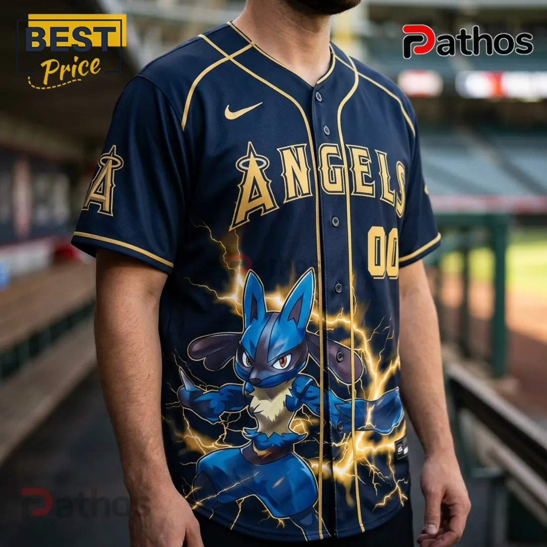Lucario x Los Angeles Angels Custom Name Baseball Jersey Lucario x Los Angeles Angels Custom Name Baseball Jersey