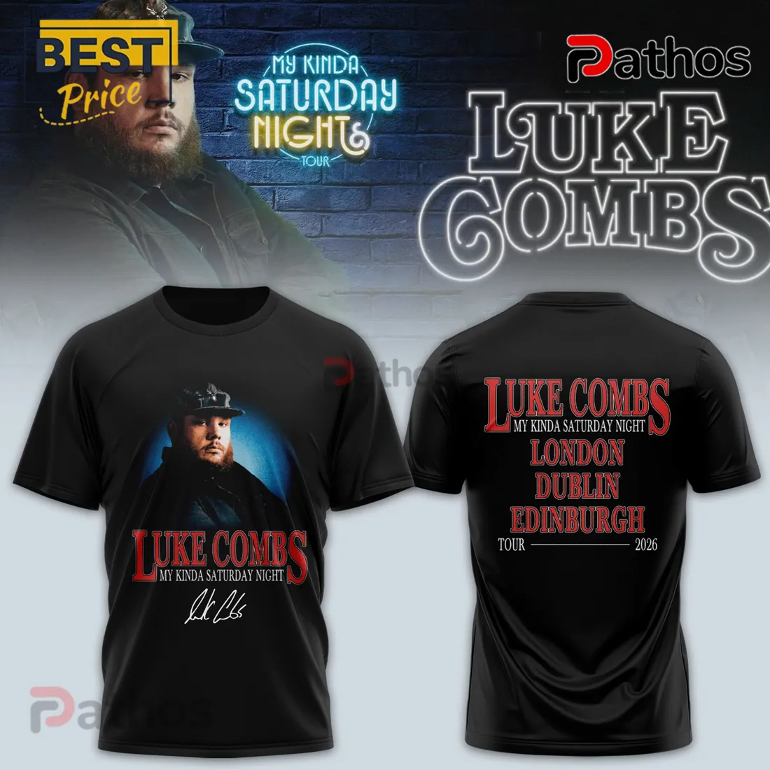 Luke Combs My Kinda Saturday Night Tour 2026 Black T-Shirt Luke Combs My Kinda Saturday Night Tour 2026 Black T-Shirt