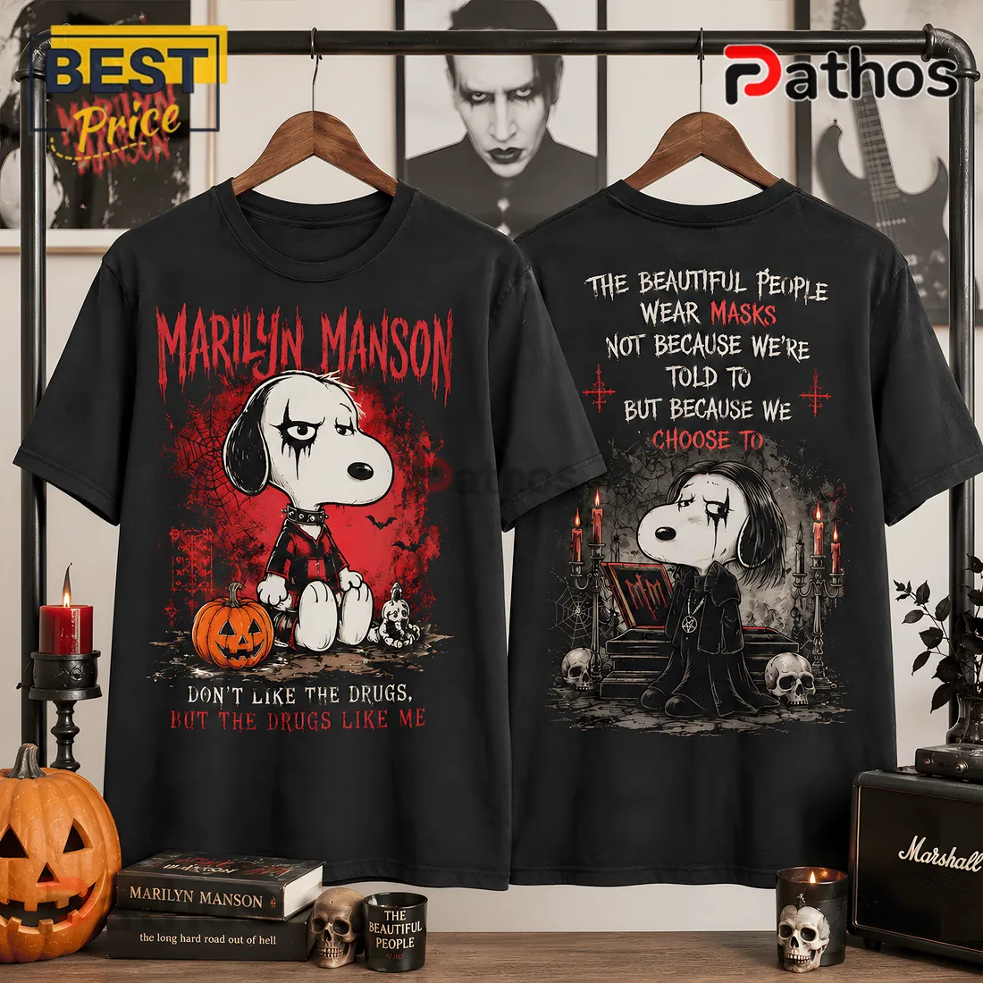 Marilyn Manson x Snoopy Gothic Halloween T-Shirt Marilyn Manson x Snoopy Gothic Halloween T-Shirt