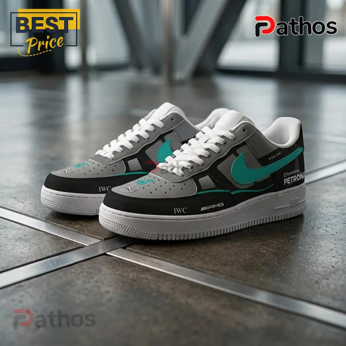 Mercedes AMG Petronas F1 Team Black Grey Air Force 1 Sneakers Mercedes AMG Petronas F1 Team Black Grey Air Force 1 Sneakers