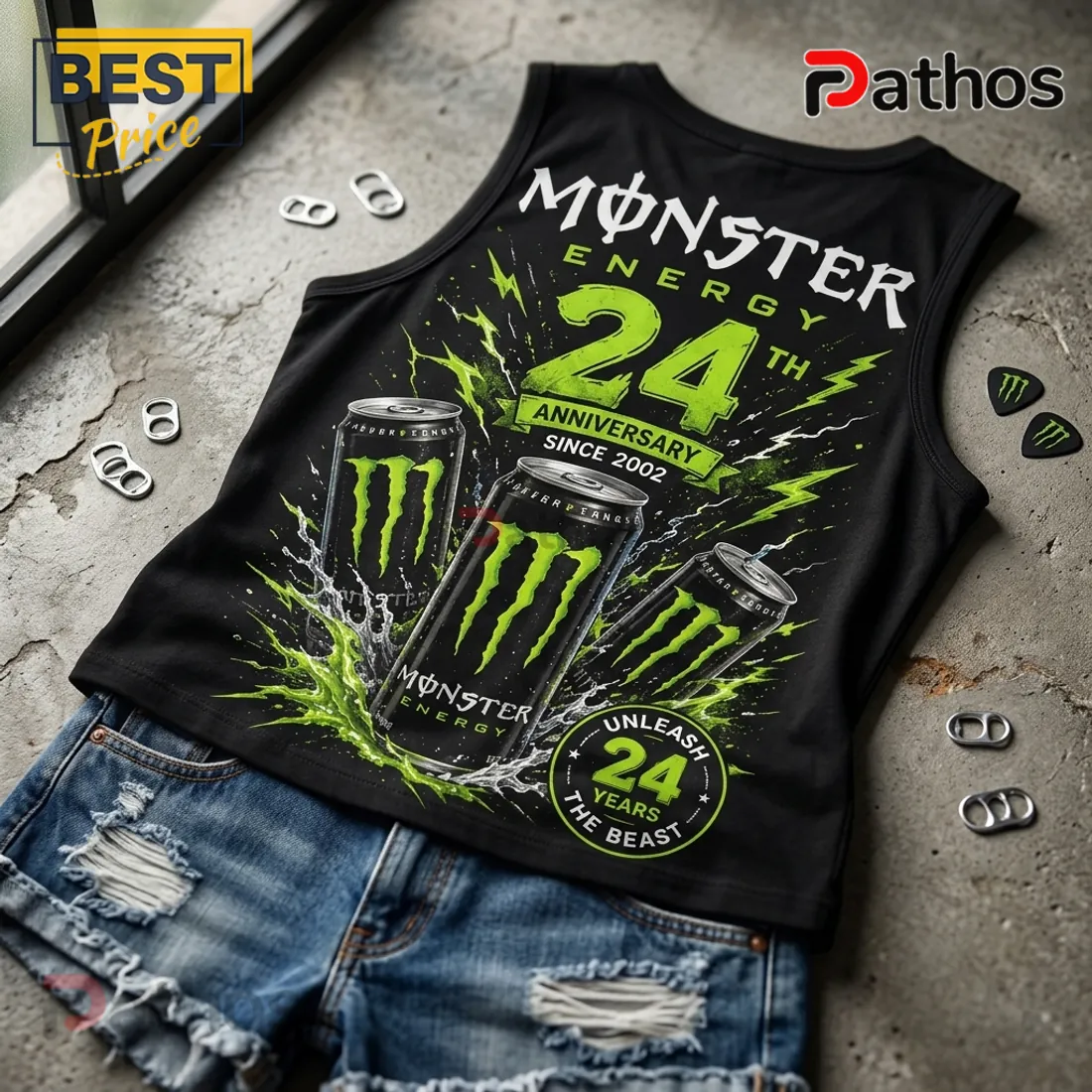 Monster Energy 24th Anniversary Black V-Neck Tank Top Monster Energy 24th Anniversary Black V-Neck Tank Top
