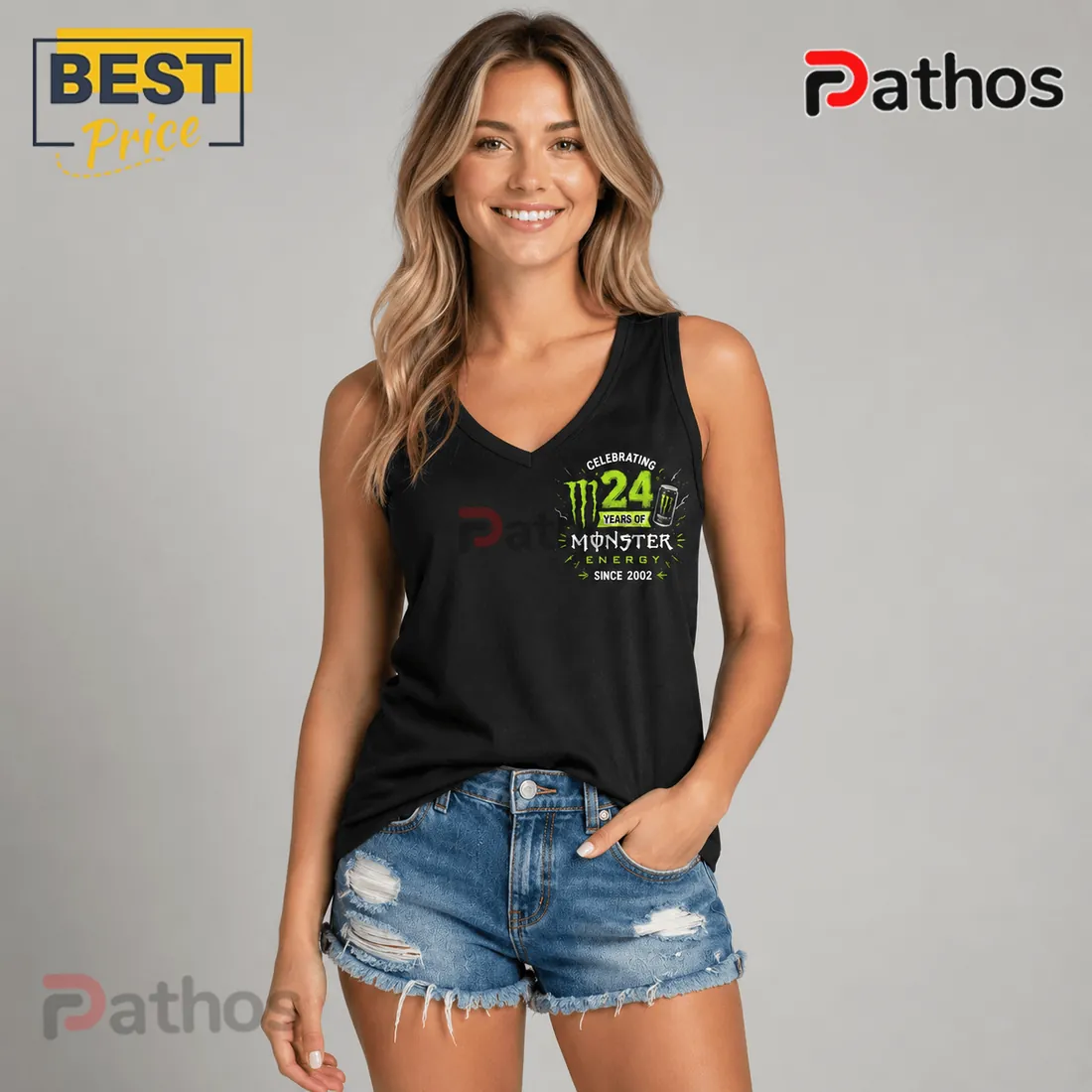 Monster Energy 24th Anniversary Black V-Neck Tank Top Monster Energy 24th Anniversary Black V-Neck Tank Top