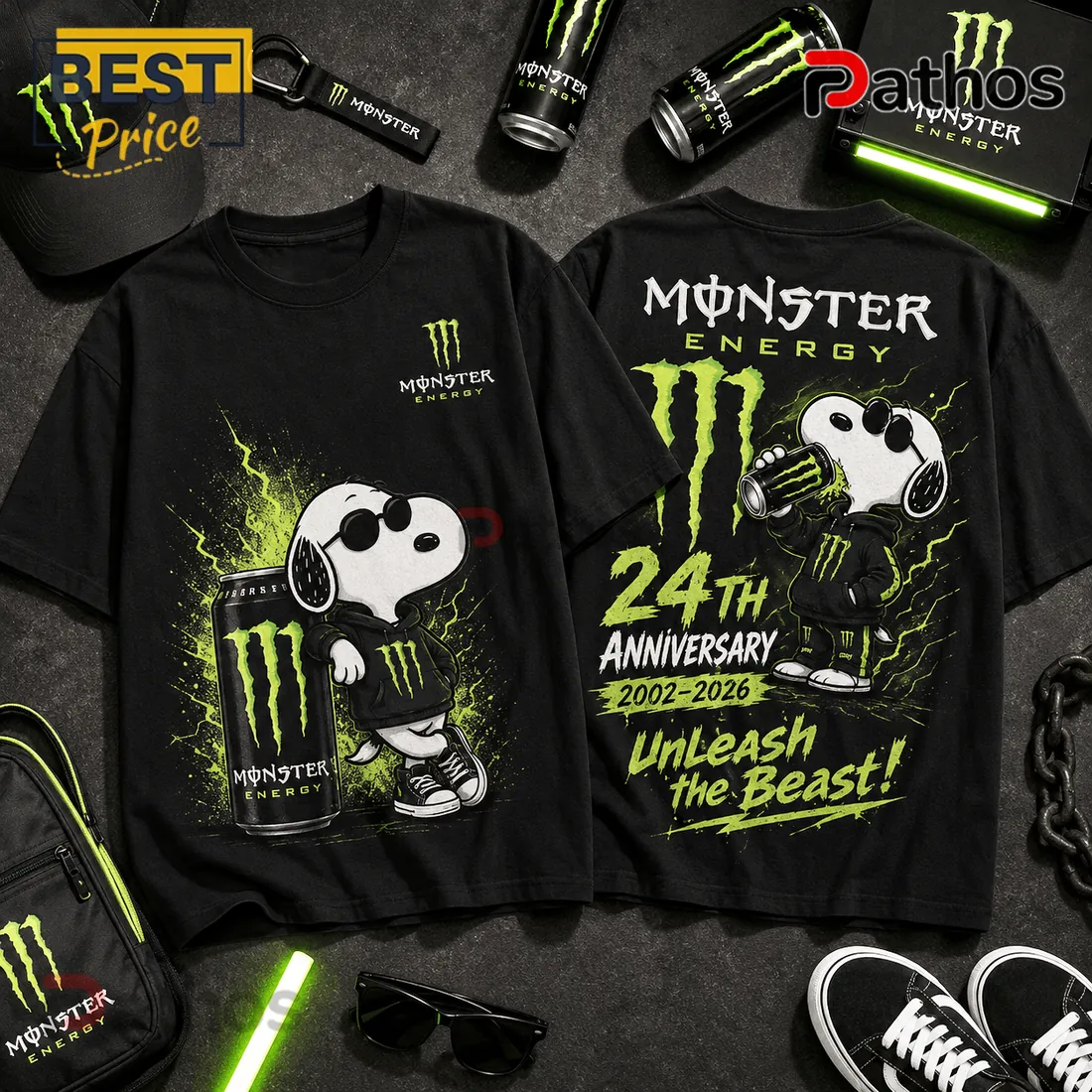 Monster Energy x Snoopy Neon Black 24th Anniversary T-Shirt Monster Energy x Snoopy Neon Black 24th Anniversary T-Shirt