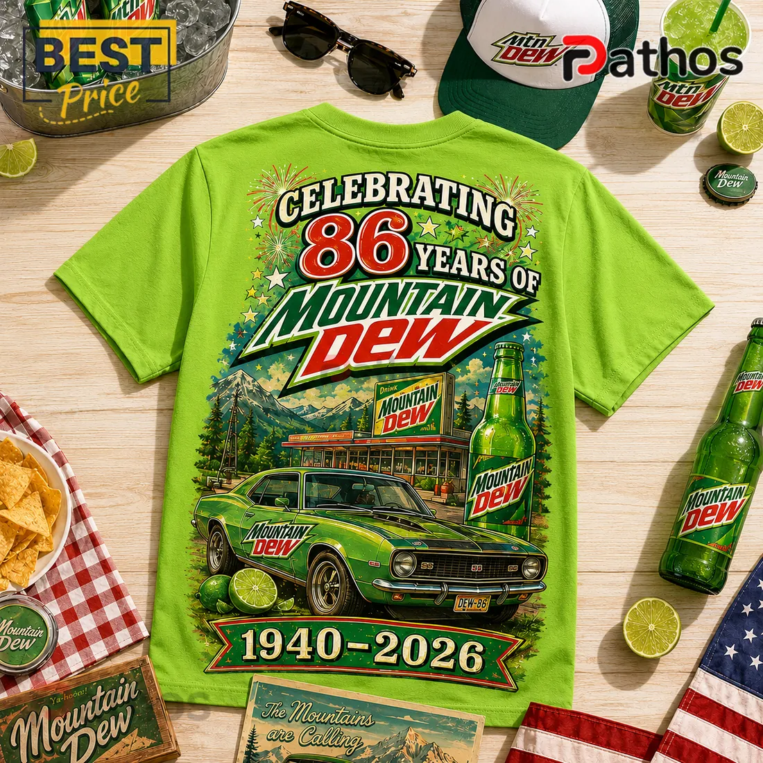 Mountain Dew 1940-2026 Anniversary Green T-Shirt Mountain Dew 1940-2026 Anniversary Green T-Shirt