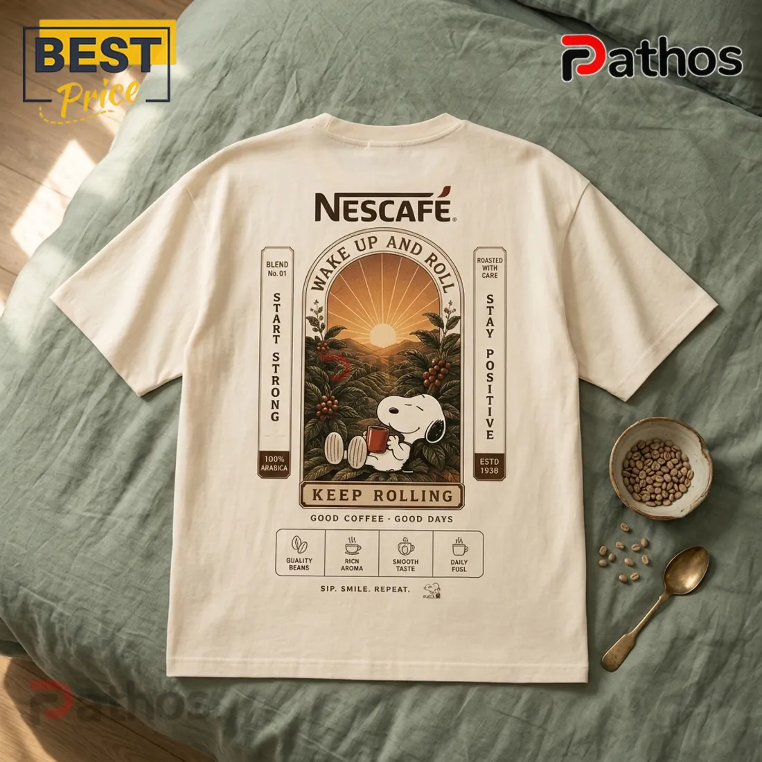 Nescafe x Snoopy Wake Up and Roll Cream T-Shirt Nescafe x Snoopy Wake Up and Roll Cream T-Shirt