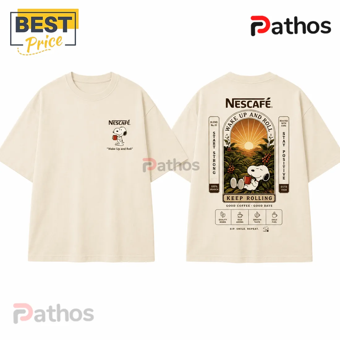 Nescafe x Snoopy Wake Up and Roll Cream T-Shirt Nescafe x Snoopy Wake Up and Roll Cream T-Shirt