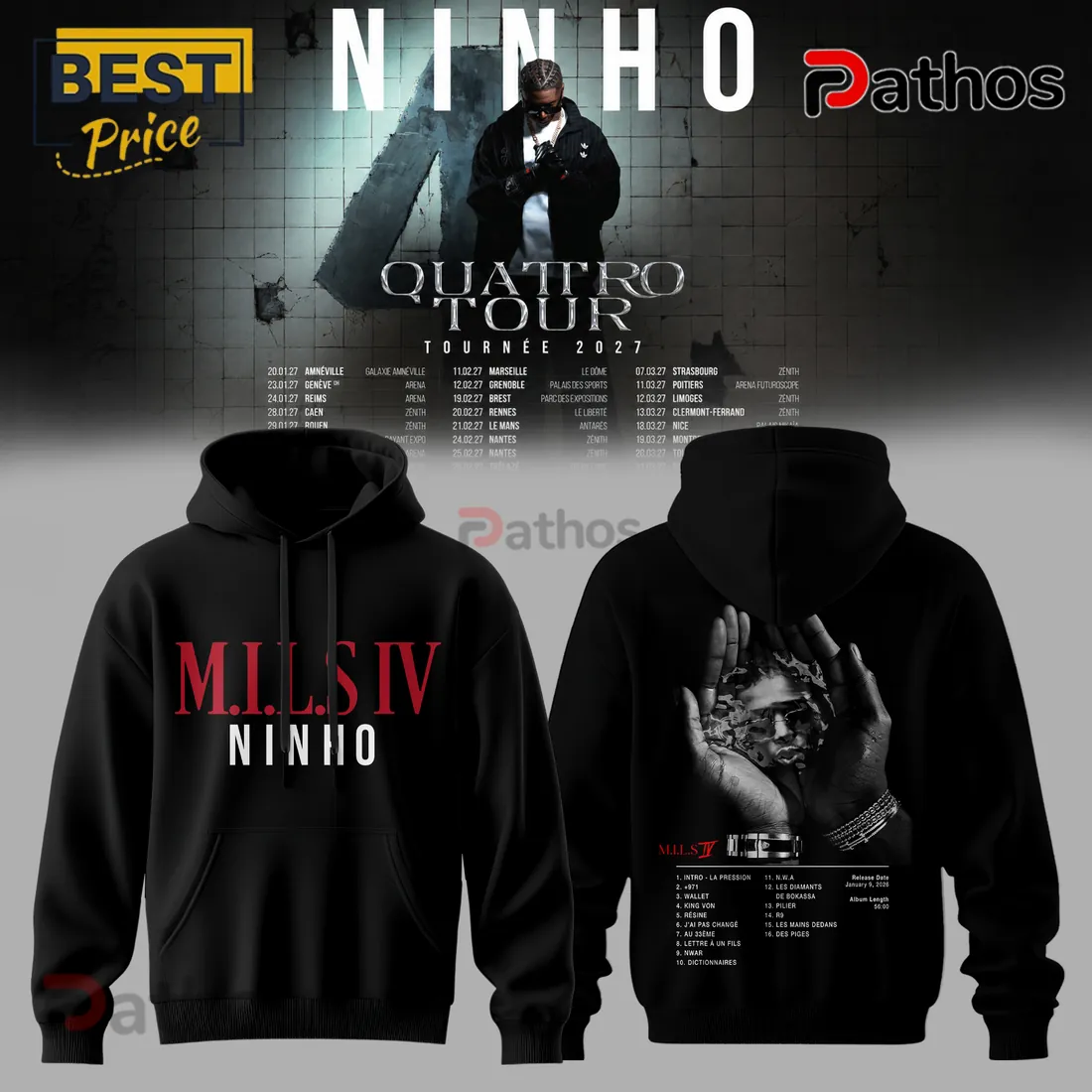 Ninho Quattro Tour 2027 MILS IV Black Hoodie Ninho Quattro Tour 2027 MILS IV Black Hoodie