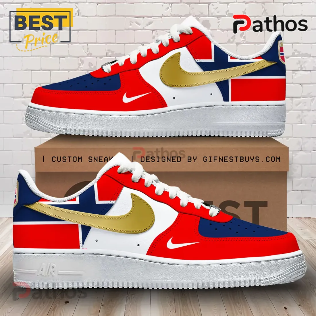 Norway National Team 2026 Gold Swoosh AF1 Sneakers Norway National Team 2026 Gold Swoosh AF1 Sneakers