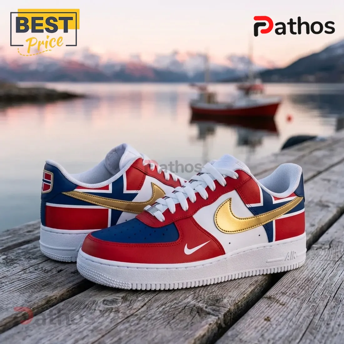 Norway National Team 2026 Gold Swoosh AF1 Sneakers Norway National Team 2026 Gold Swoosh AF1 Sneakers