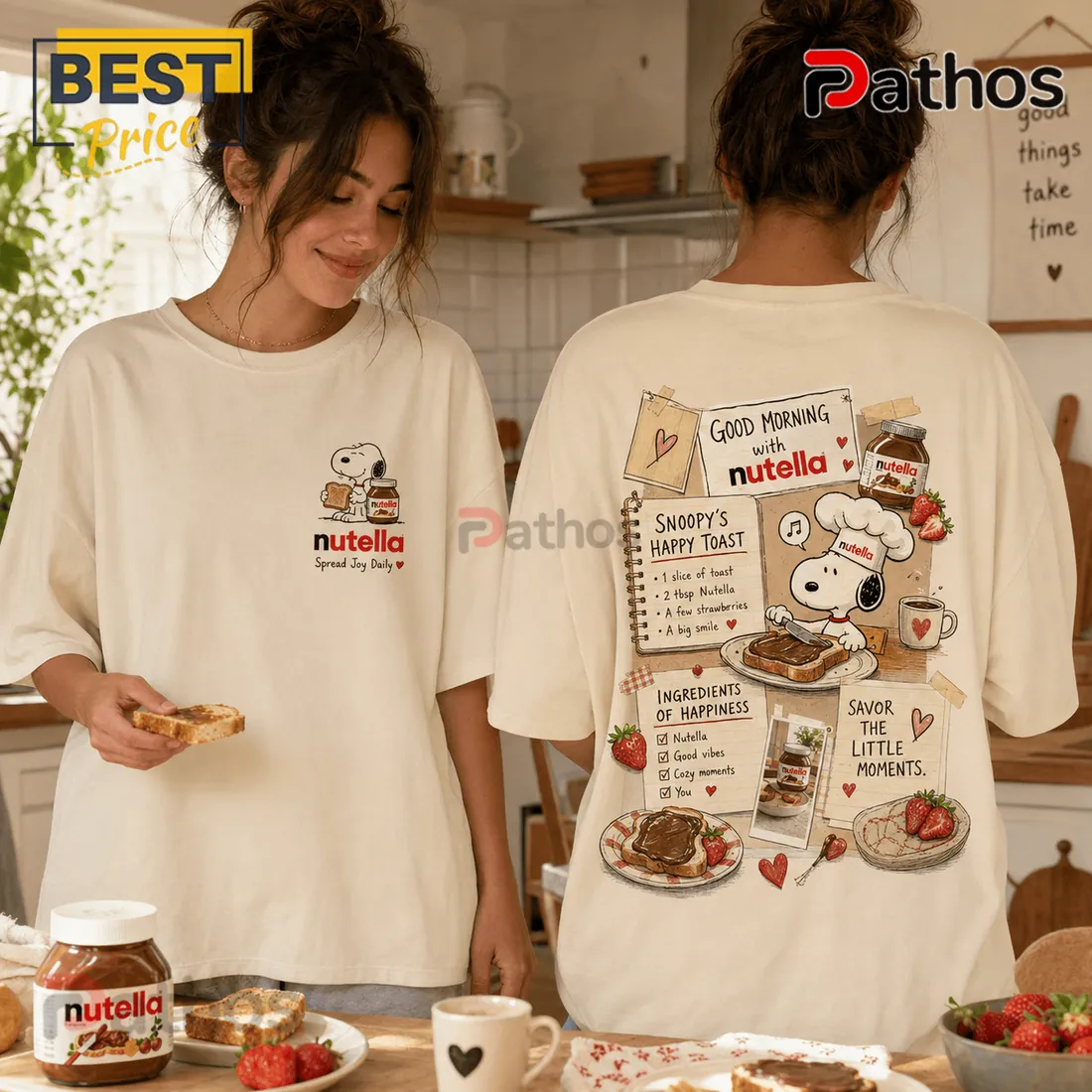 Nutella Snoopy Recipe Illustrated Cream T-Shirt Nutella Snoopy Recipe Illustrated Cream T-Shirt