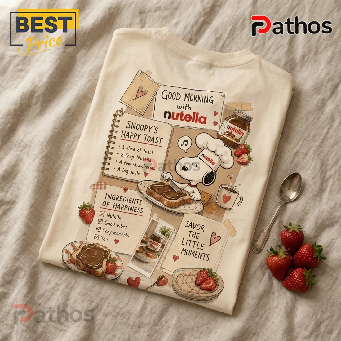 Nutella Snoopy Recipe Illustrated Cream T-Shirt Nutella Snoopy Recipe Illustrated Cream T-Shirt
