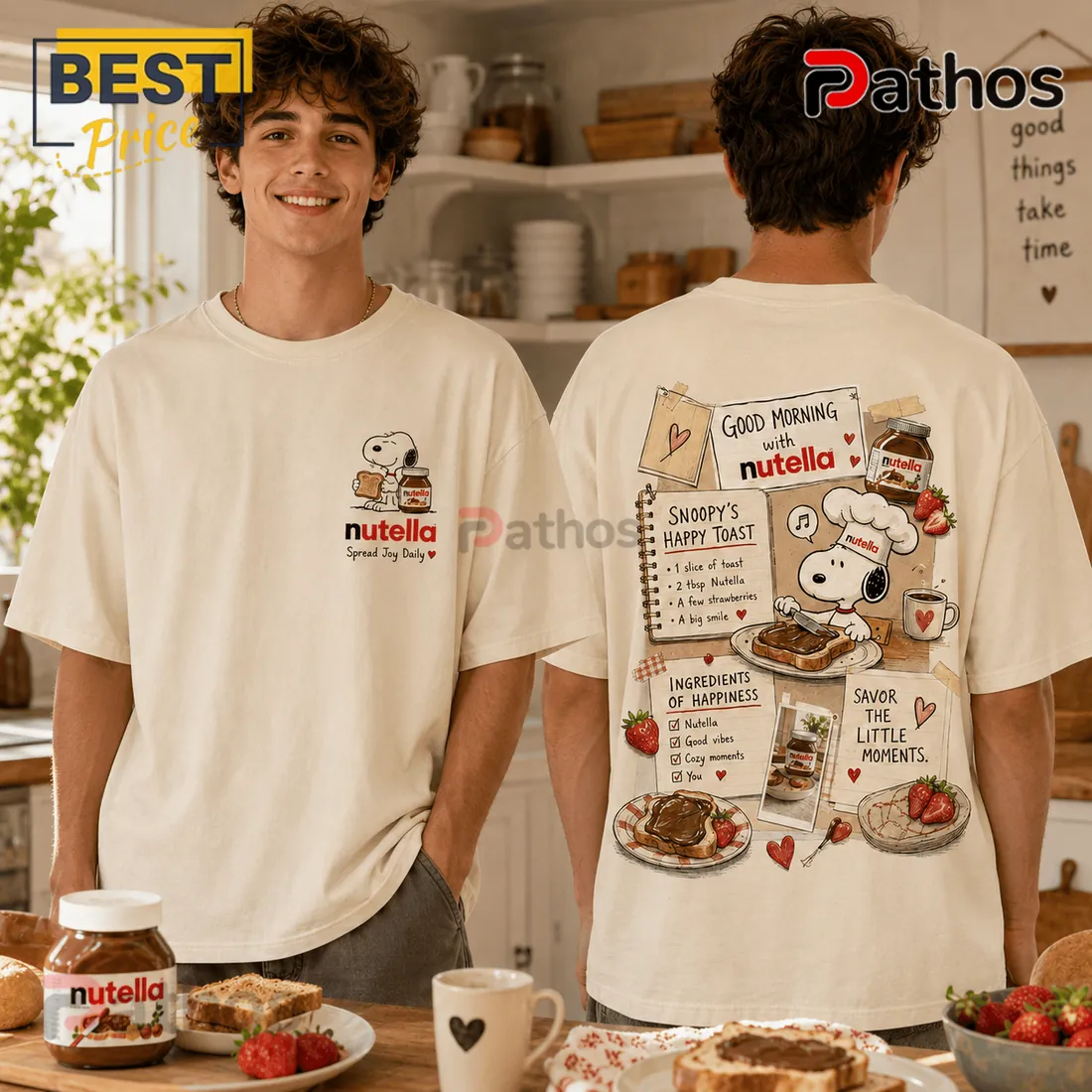 Nutella Snoopy Recipe Illustrated Cream T-Shirt Nutella Snoopy Recipe Illustrated Cream T-Shirt