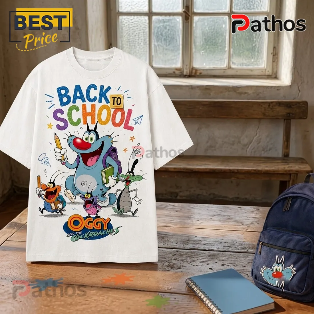 Oggy and the Cockroaches Back to School White T-Shirt Oggy and the Cockroaches Back to School White T-Shirt