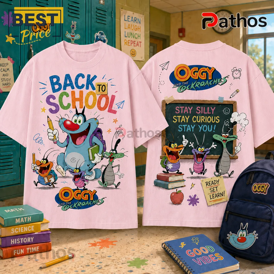 Oggy and the Cockroaches Back to School White T-Shirt Oggy and the Cockroaches Back to School White T-Shirt