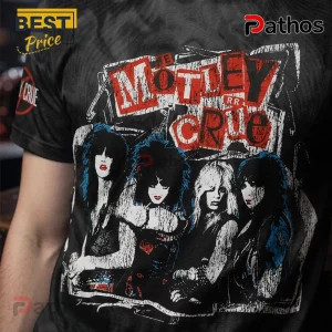 Motley Crue 2026 Tour Carnival of Sins Black Shirt 1 Motley Crue 2026 Tour Carnival of Sins black shirt featuring a distressed band graphic with red and white typography.