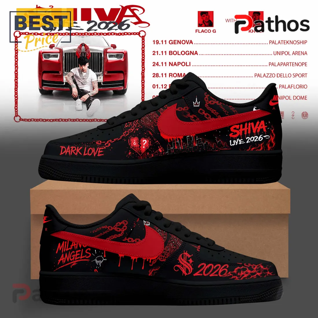 Shiva Live 2026 Black Red Custom Air Force 1 Sneakers Shiva Live 2026 Black Red Custom Air Force 1 Sneakers