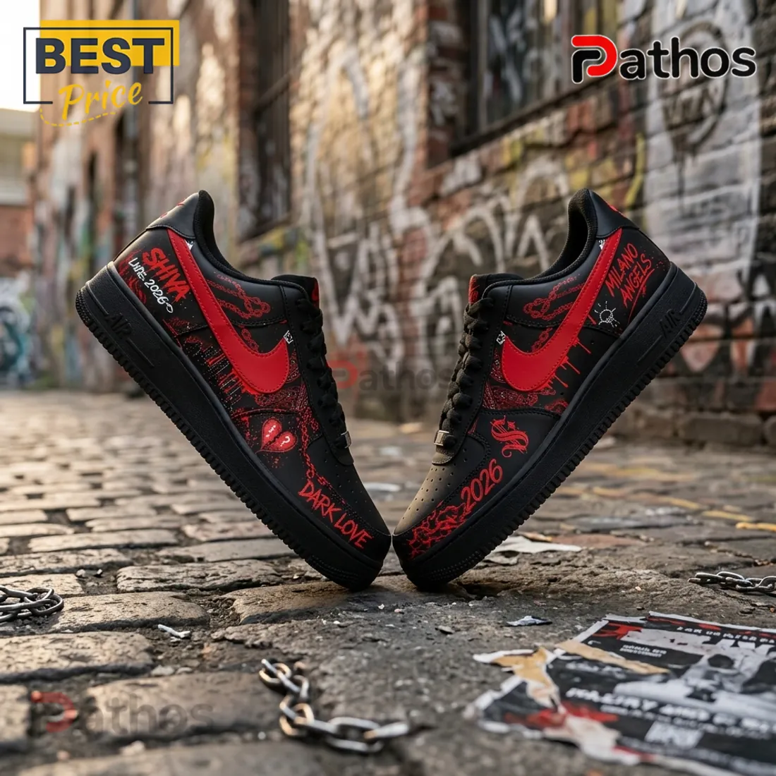 Shiva Live 2026 Black Red Custom Air Force 1 Sneakers Shiva Live 2026 Black Red Custom Air Force 1 Sneakers