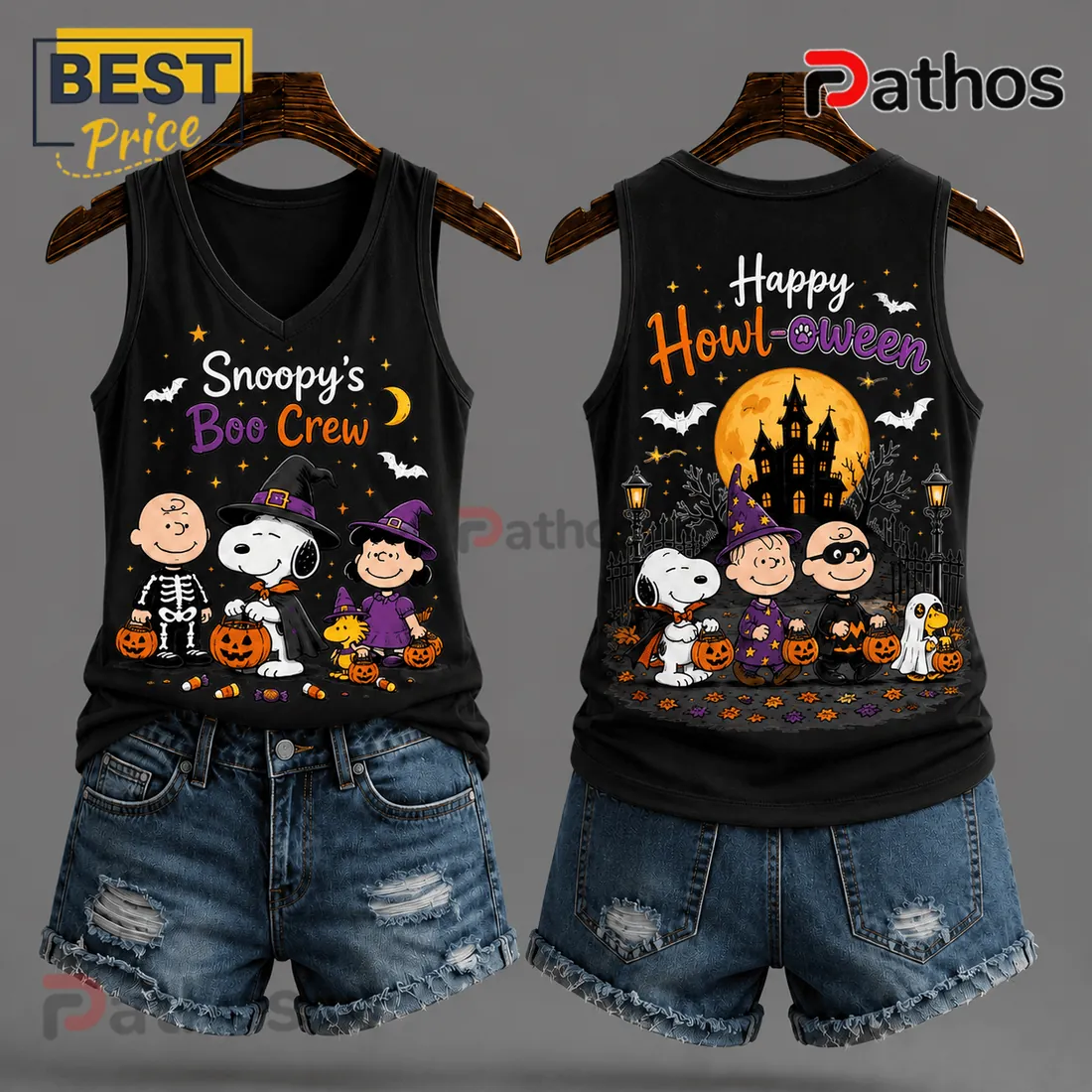 Snoopy Boo Crew Halloween Black V-Neck Tank Top Snoopy Boo Crew Halloween Black V-Neck Tank Top