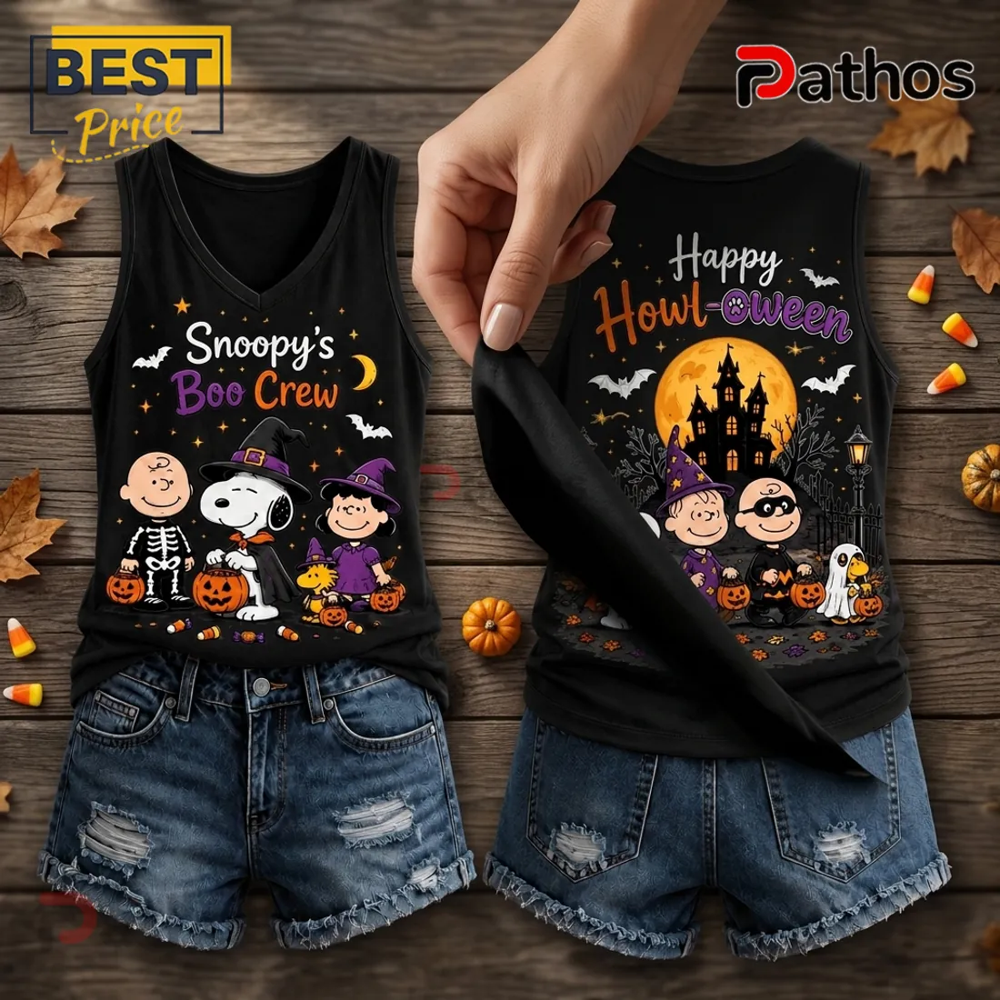 Snoopy Boo Crew Halloween Black V-Neck Tank Top Snoopy Boo Crew Halloween Black V-Neck Tank Top