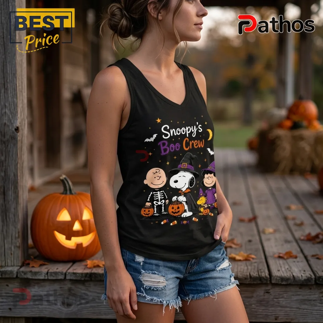 Snoopy Boo Crew Halloween Black V-Neck Tank Top Snoopy Boo Crew Halloween Black V-Neck Tank Top