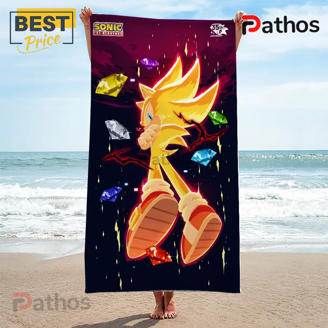 Sonic the Hedgehog 35th Anniversary Super Sonic Beach Towel Sonic the Hedgehog 35th Anniversary Super Sonic Beach Towel