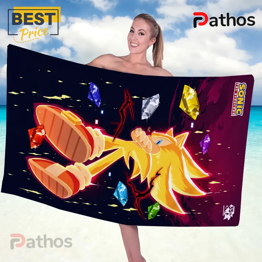 Sonic the Hedgehog 35th Anniversary Super Sonic Beach Towel Sonic the Hedgehog 35th Anniversary Super Sonic Beach Towel