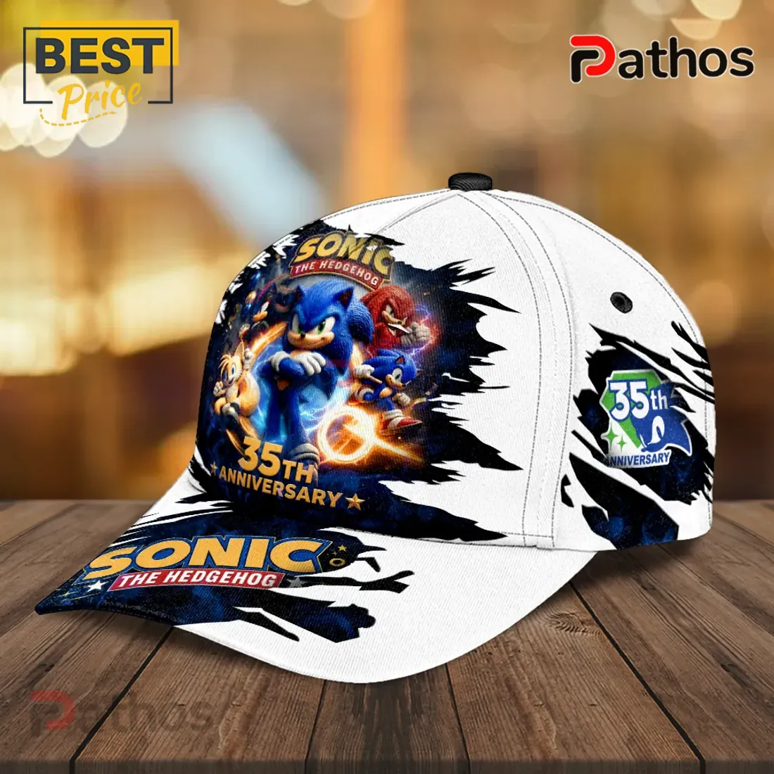 Sonic The Hedgehog 35th Anniversary White Baseball Cap Sonic The Hedgehog 35th Anniversary White Baseball Cap